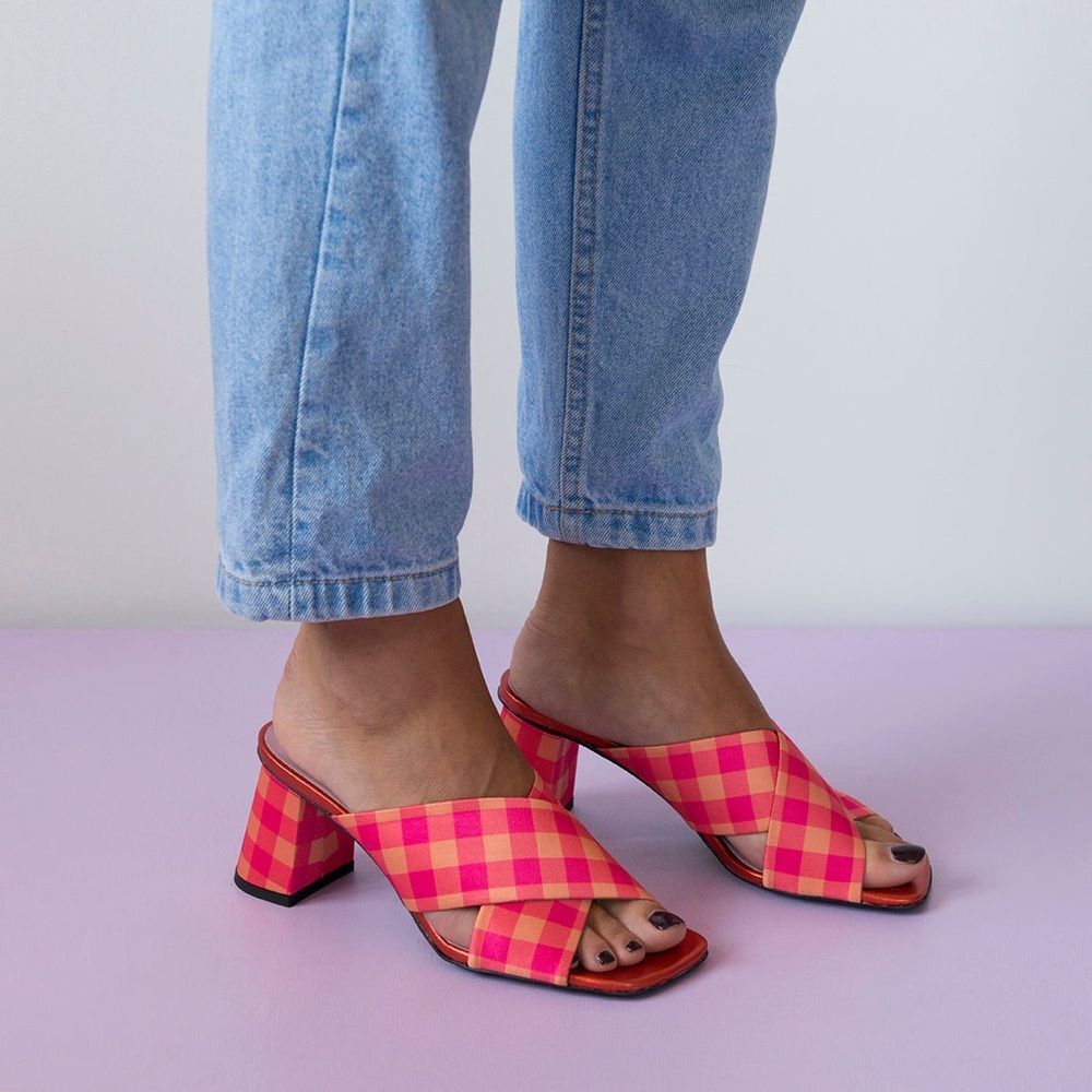 Unreal Fields MADGE FUCHSIA/ORANGE SANDALS square toe block heel Y2K 40 size 9